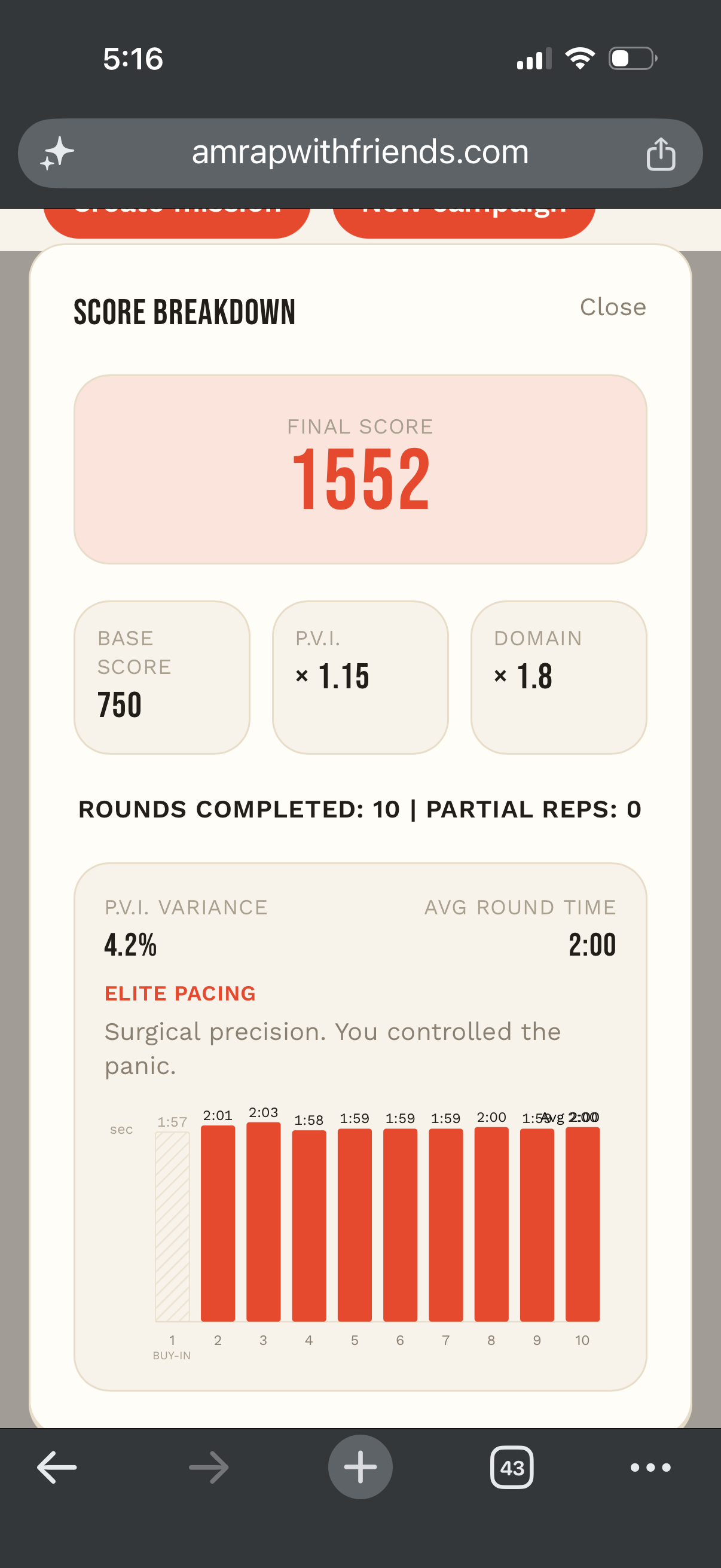 20 Minute AMRAP at Elite Pace