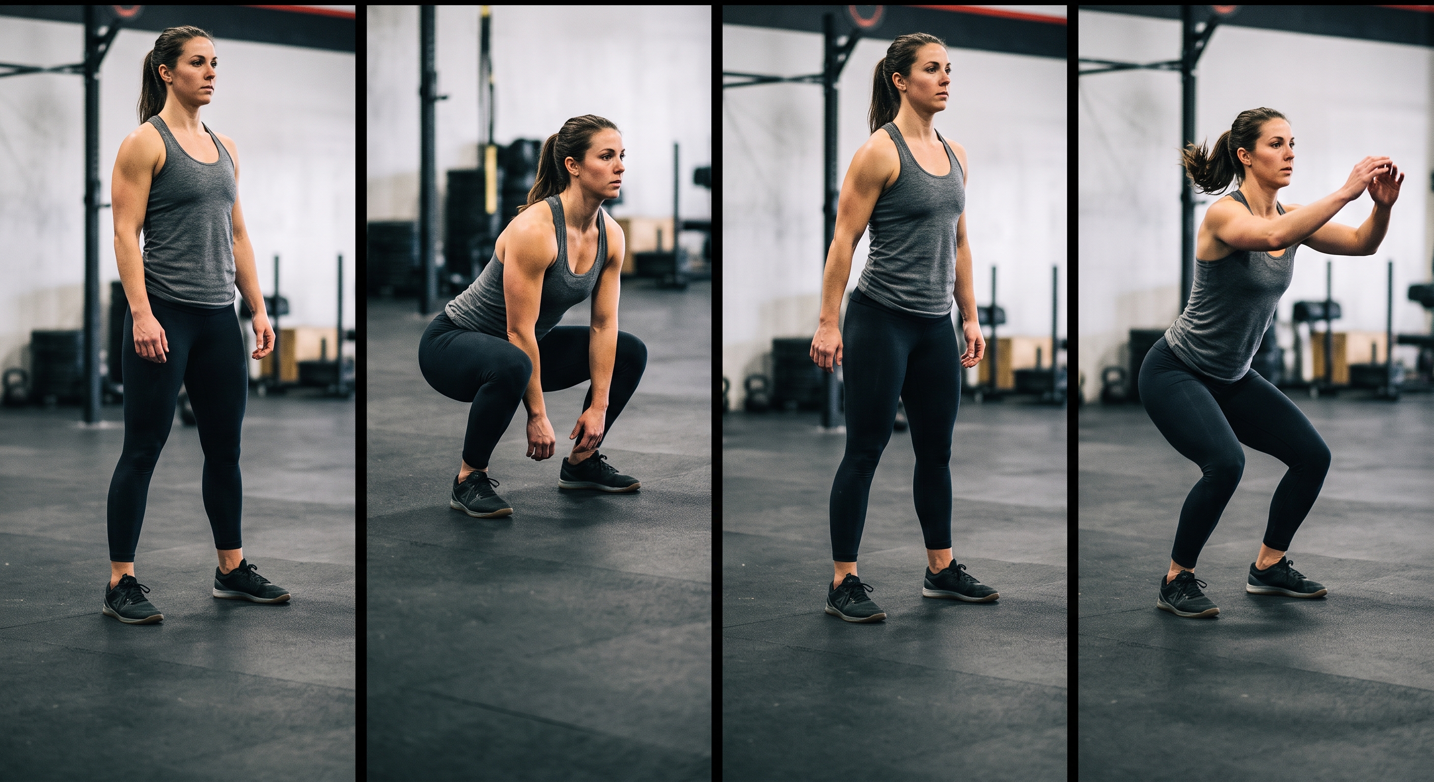 Air Squats: full squat sequence — stand, descent, ascent